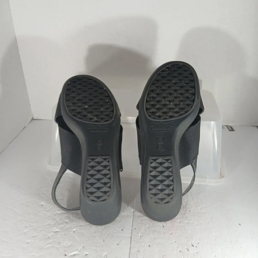 Aerosoles Badlands Wedge Sandals 7.5 Black Faux Croc Slingback Comfort Shoes